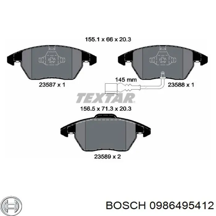 Колодки гальмівні передні, дискові 0986495412 Bosch