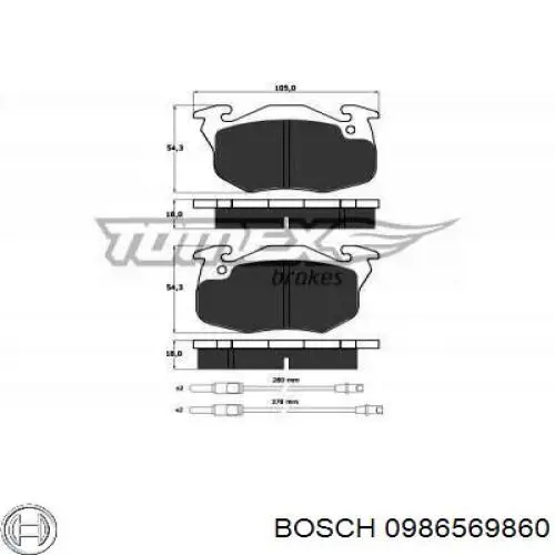 Купити 0986569860 Bosch Колодки гальмівні передні, дискові