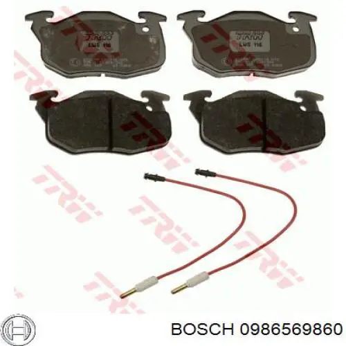 Колодки гальмівні передні, дискові 0986569860 Bosch