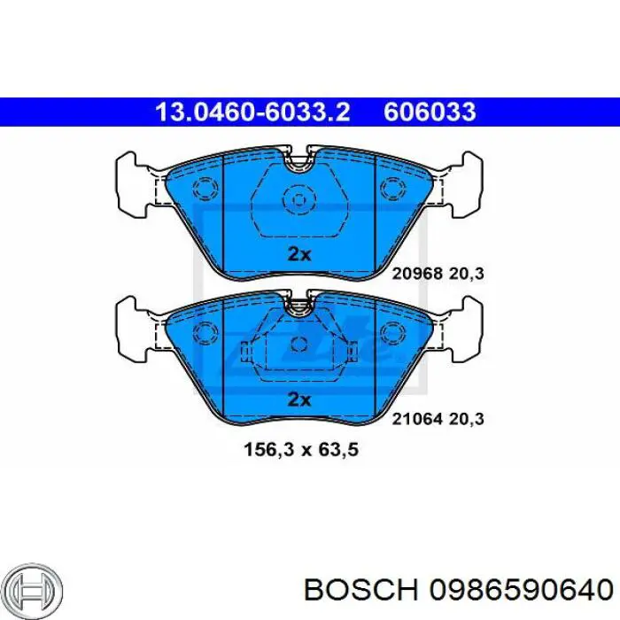 0986590640 Bosch колодки гальмівні передні, дискові