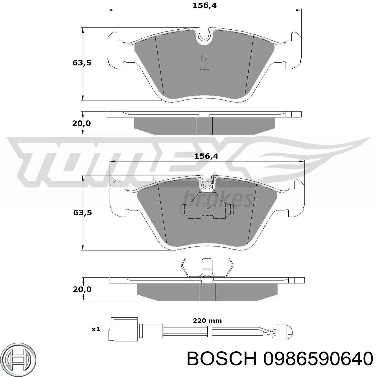 Передні тормозні колодки 0986590640 Bosch