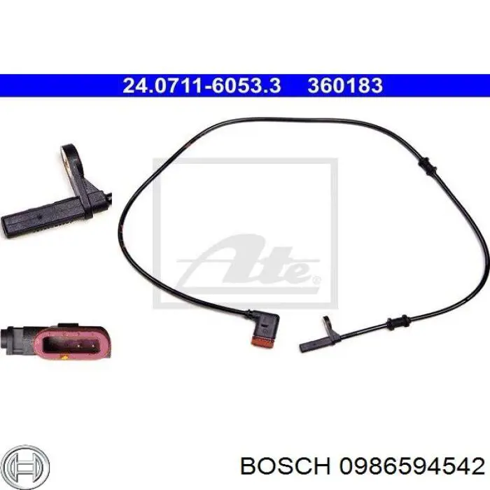 Купити 0986594542 Bosch Датчик АБС (ABS) задній, правий