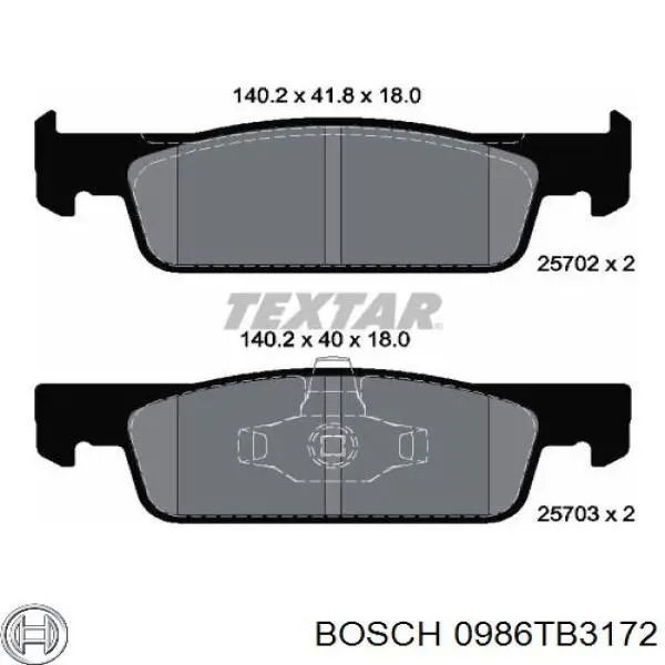 Передні тормозні колодки 0986TB3172 Bosch