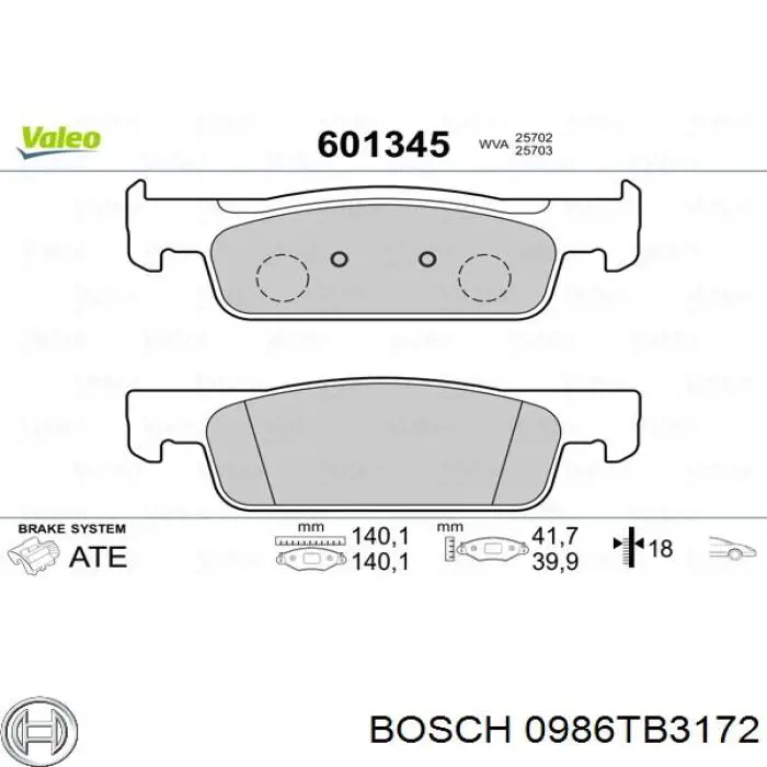 0986TB3172 Bosch Передні гальмівні колодки