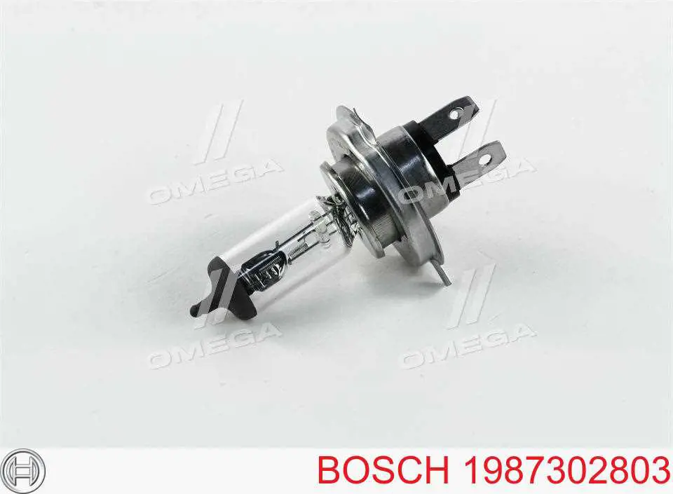 1987302803 Bosch Лампочка галогенова, дальній/ближній (Патрон P43t, напряжение 12 В, мощность 60/55 Вт, тип лампы H4)