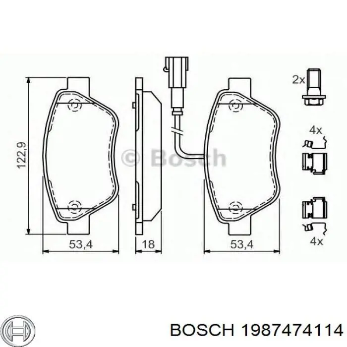 Комплект пружинок кріплення дискових колодок, передніх 1987474114 Bosch