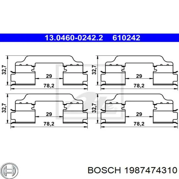 Купити 1987474310 Bosch Комплект пружинок кріплення дискових колодок, передніх