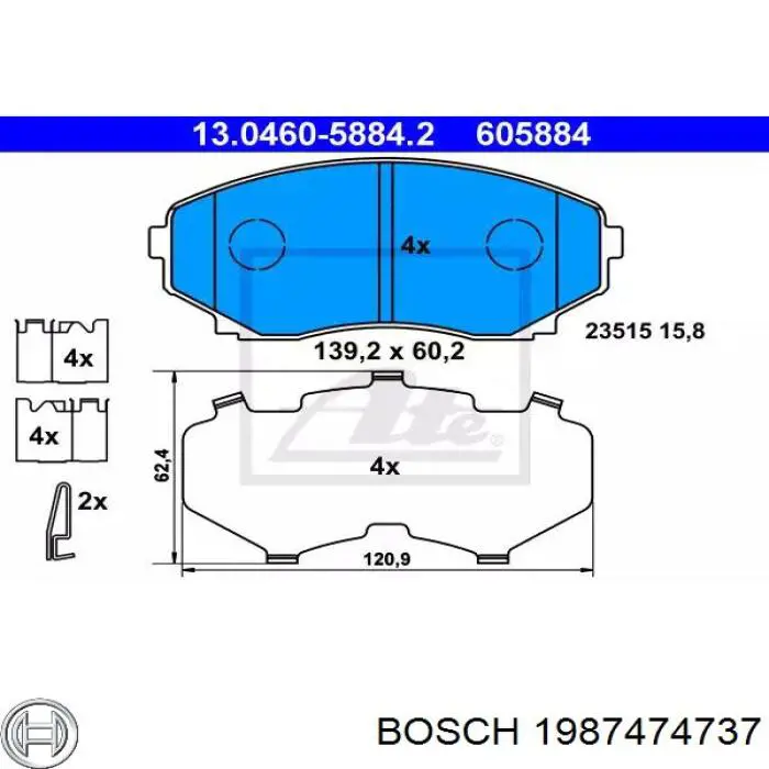 Купити 1987474737 Bosch Комплект пружинок кріплення дискових колодок, передніх