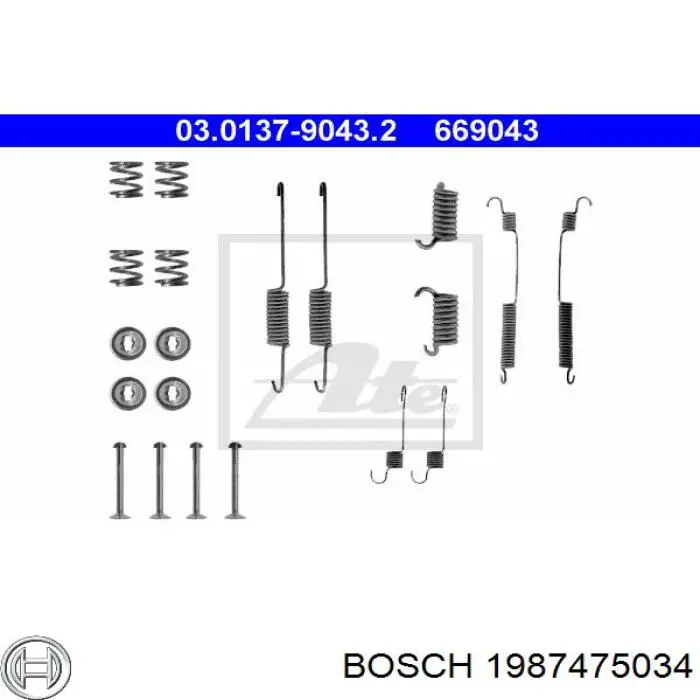 1987475034 Bosch Монтажний комплект задніх барабанних колодок