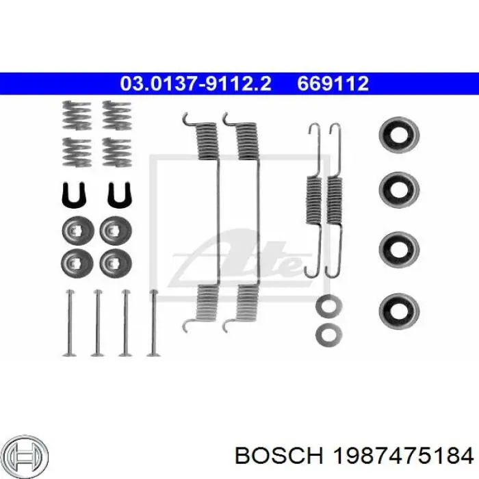 1987475184 Bosch монтажний комплект задніх барабанних колодок