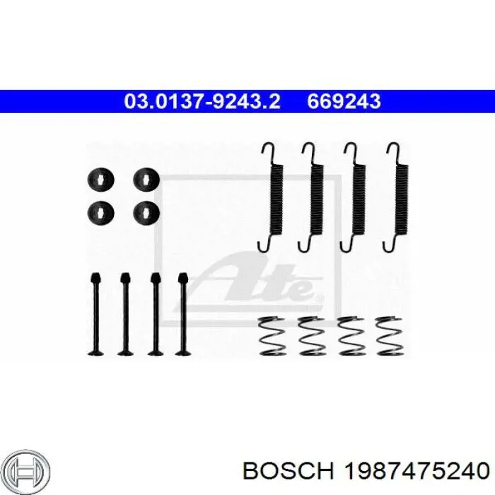 1987475240 Bosch монтажний комплект задніх барабанних колодок