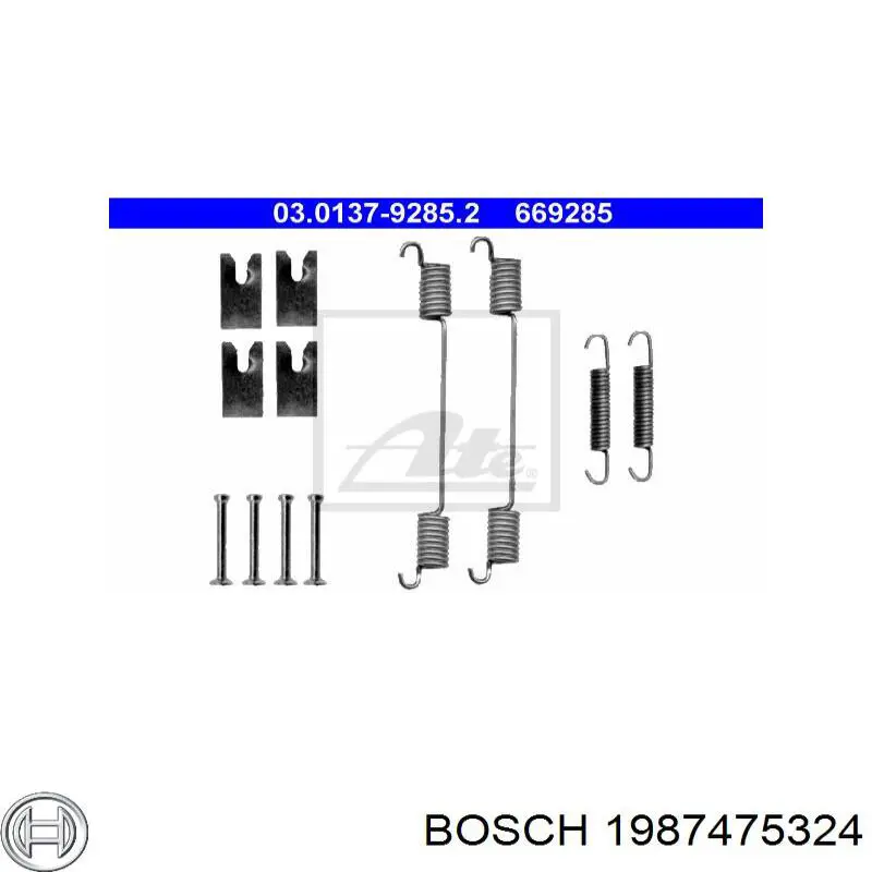 1987475324 Bosch монтажний комплект задніх барабанних колодок