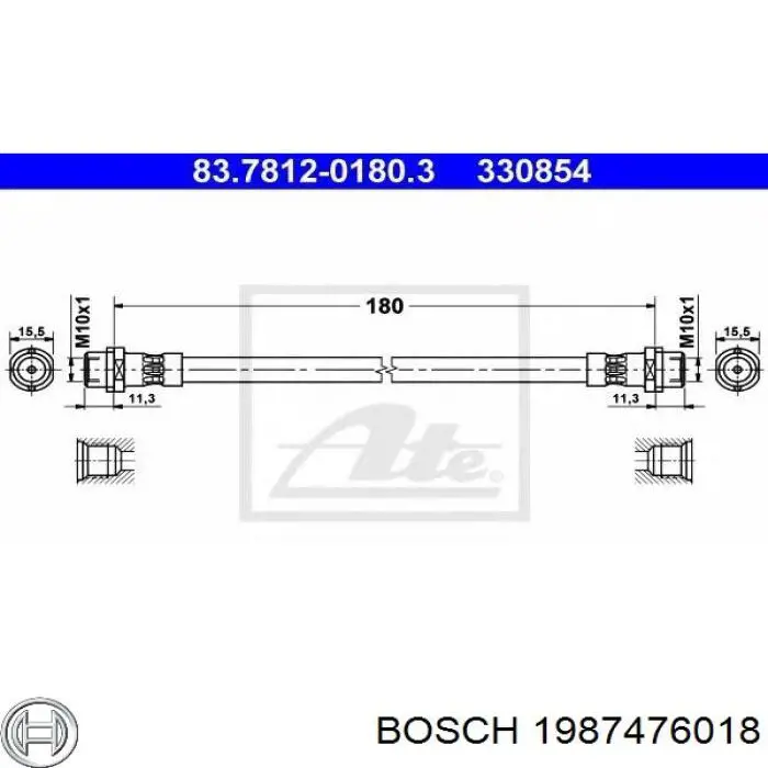 Гнучка гальмівна трубка задня Bosch 1987476018