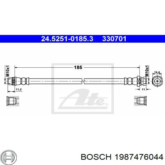 Гнучка гальмівна трубка задня Bosch 1987476044