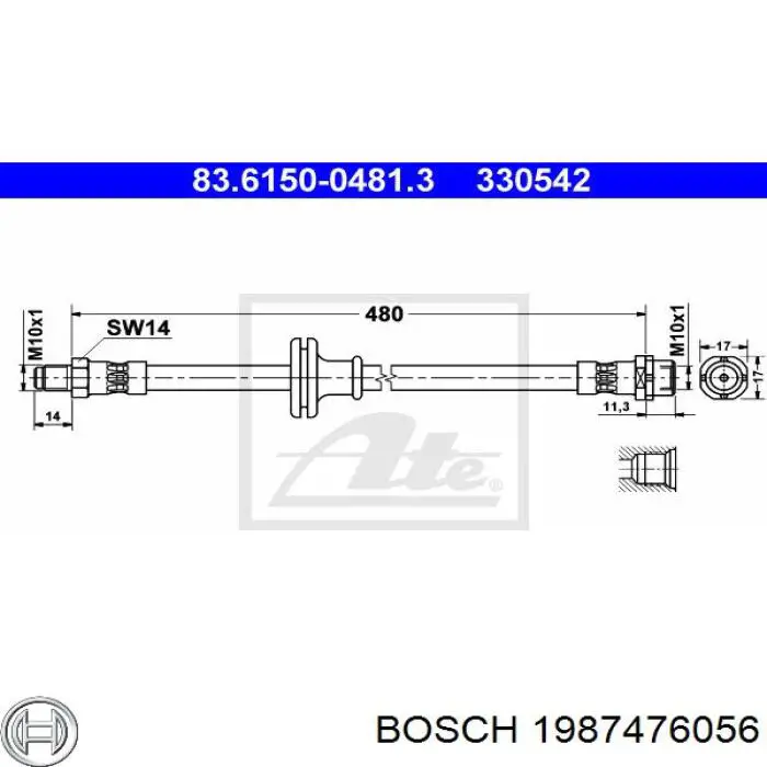 Шланг гальмівний передній Bosch 1987476056