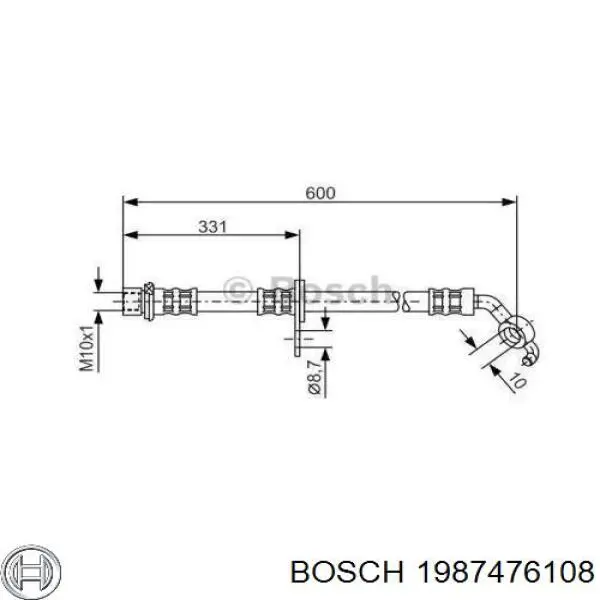 Шланг гальмівний передній, лівий 1987476108 Bosch