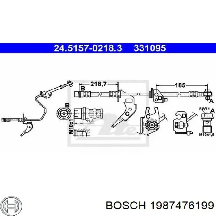 Шланг гальмівний задній, лівий Bosch 1987476199 ціна, від 28.53 USD