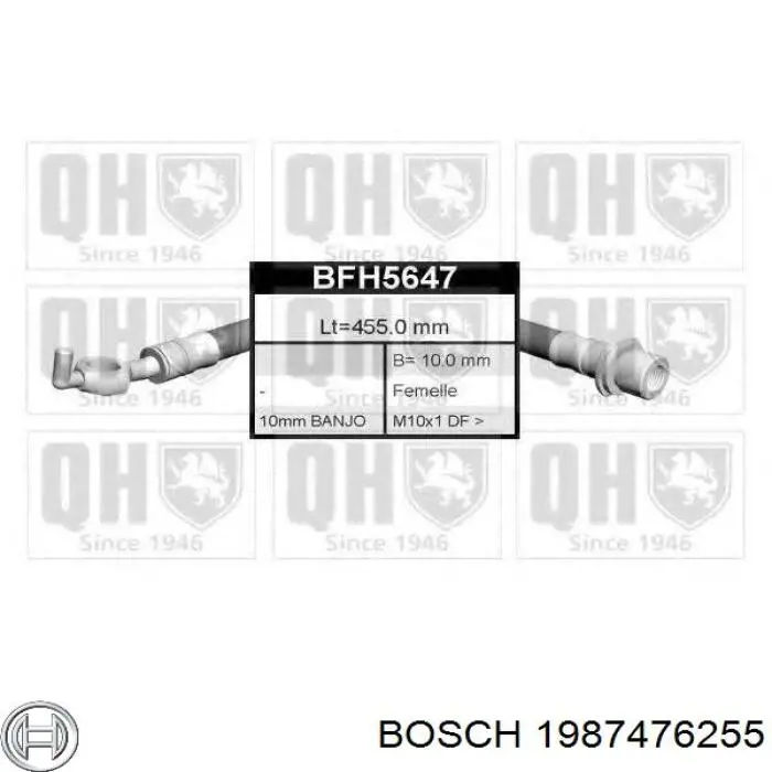 Шланг гальмівний передній, правий Bosch 1987476255 ціна, від 14.44 USD