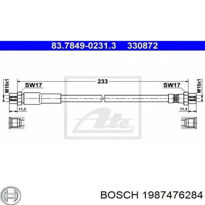 Шланг гальмівний задній 1987476284 Bosch