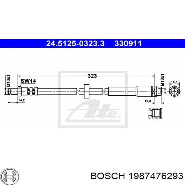 Гнучка гальмівна трубка задня Bosch 1987476293