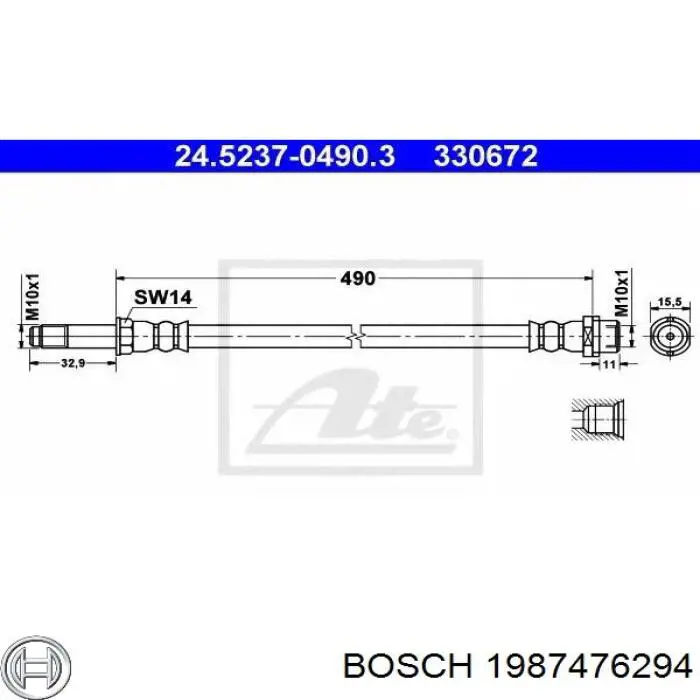 Гальмівні шланги передні 1987476294 Bosch