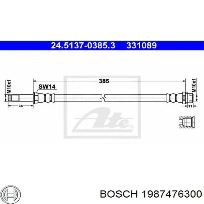 Гнучка гальмівна трубка задня Bosch 1987476300