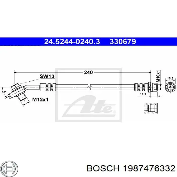 Шланг гальмівний задній Bosch 1987476332 ціна, від 9.99 USD