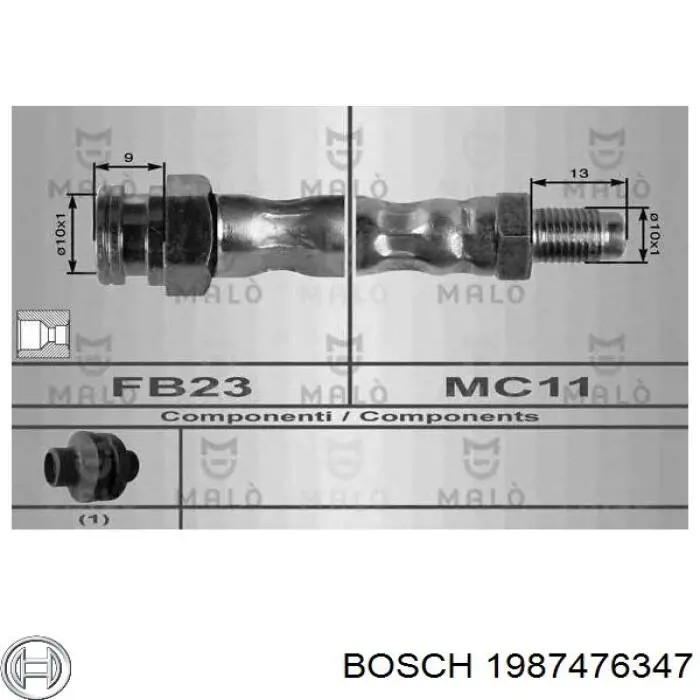 Шланг гальмівний задній Bosch 1987476347 ціна, від 8.98 USD