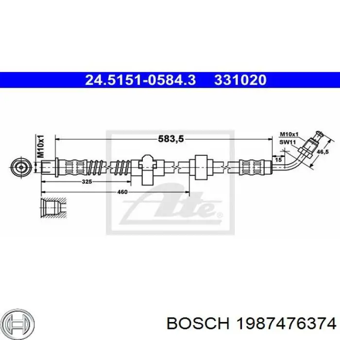 Купити 1987476374 Bosch Шланг гальмівний задній, правий