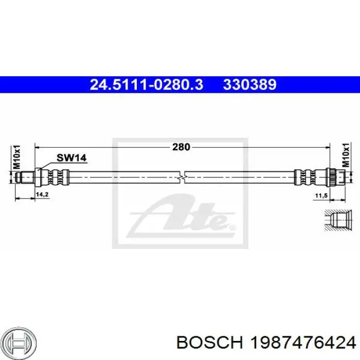 Шланг гальмівний передній 1987476424 Bosch