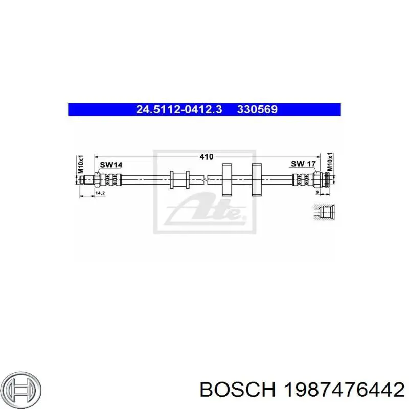 Шланг гальмівний передній 1987476442 Bosch