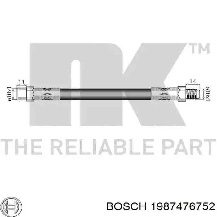 Шланг гальмівний передній Bosch 1987476752 ціна, від 7.64 USD