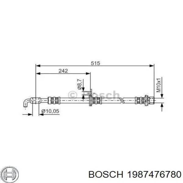 Купити 1987476780 Bosch Шланг гальмівний передній, правий