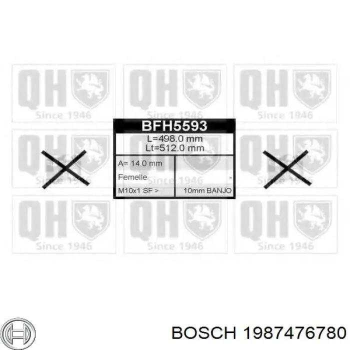 1987476780 Bosch Шланг гальмівний передній, правий