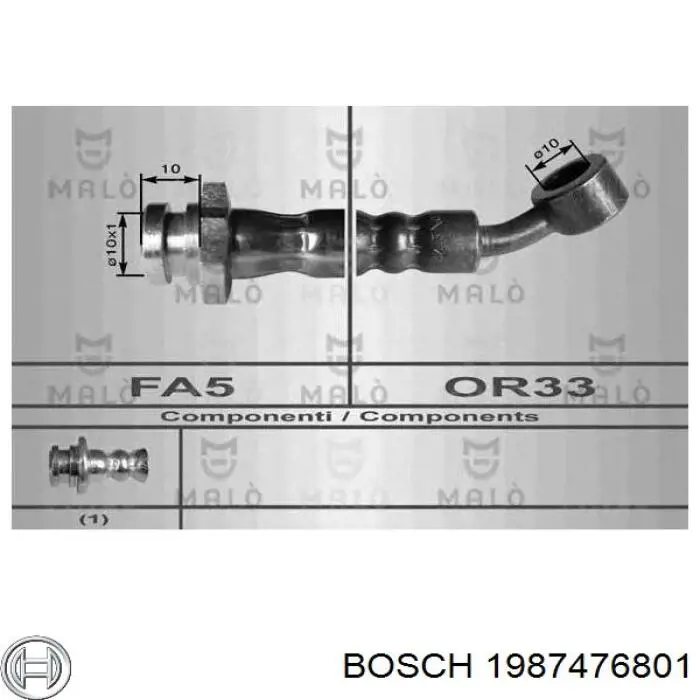 Шланг гальмівний передній, правий 1987476801 Bosch
