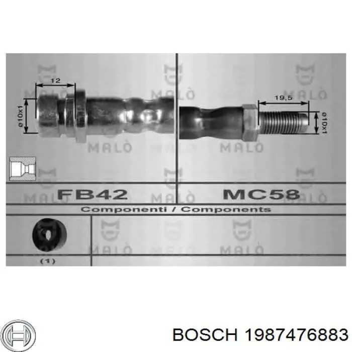 Гнучка гальмівна трубка задня Bosch 1987476883
