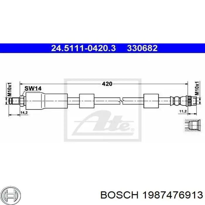 Шланг гальмівний задній Bosch 1987476913 ціна, від 5.64 USD