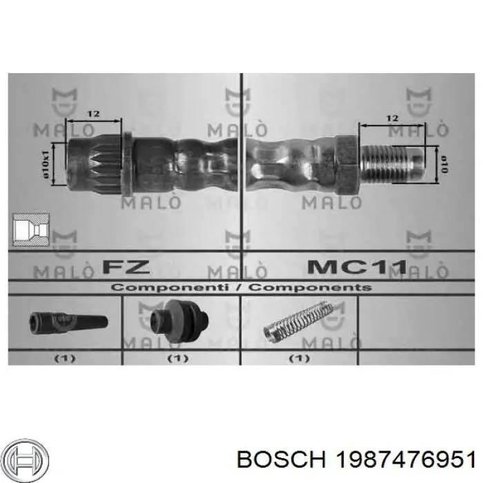 Шланг гальмівний передній Bosch 1987476951 ціна, від 7.86 USD