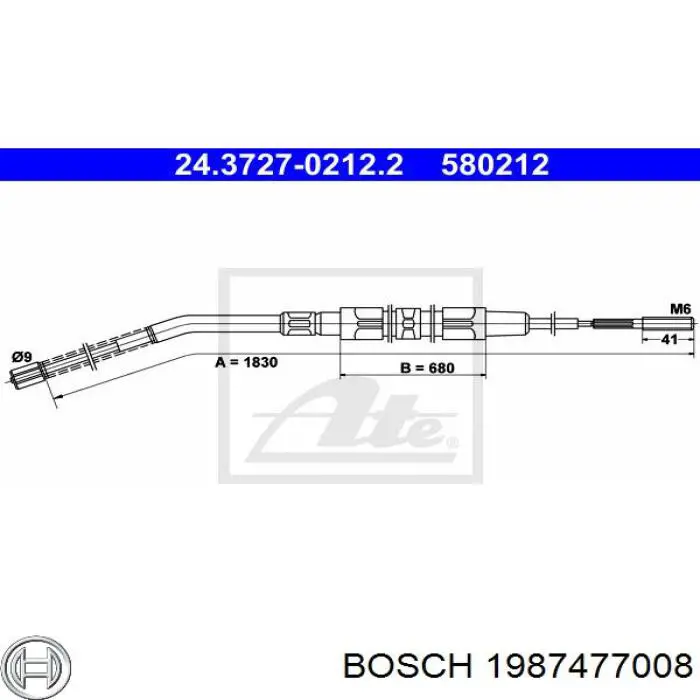 Купити 1987477008 Bosch Трос ручного гальма задній, правий/лівий