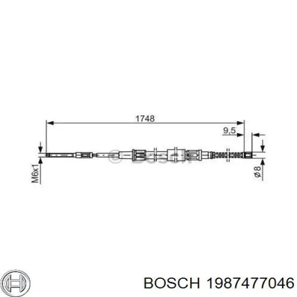 1987477046 Bosch Трос ручного гальма задній, правий/лівий