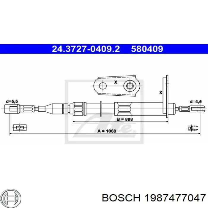 Трос ручного гальма задній, правий/лівий 1987477047 Bosch