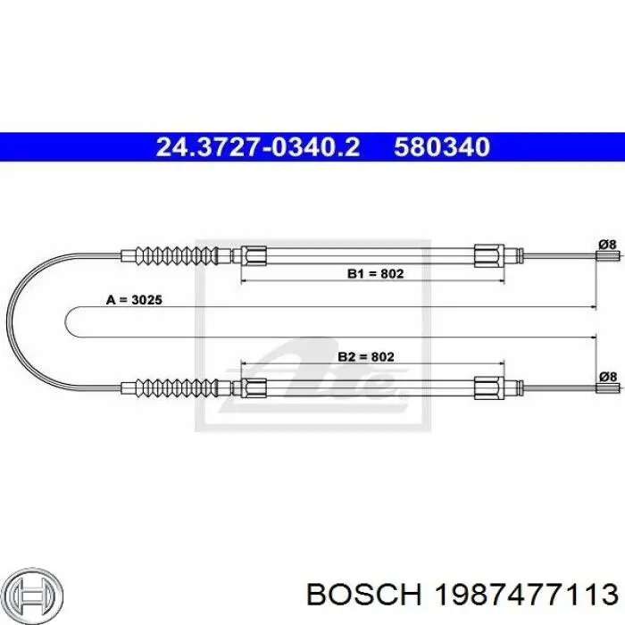 1987477113 Bosch трос ручного гальма задній, правий/лівий
