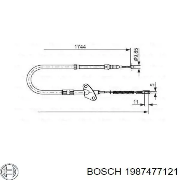 Трос стоянкового гальма задній правий Bosch 1987477121 ціна, від 11.59 USD