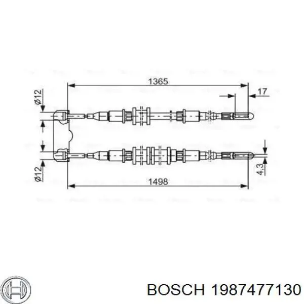 Трос ручного гальма задній, правий/лівий Bosch 1987477130 ціна, від 23.44 USD