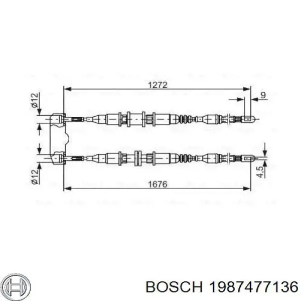 1987477136 Bosch Трос ручного гальма задній, правий/лівий