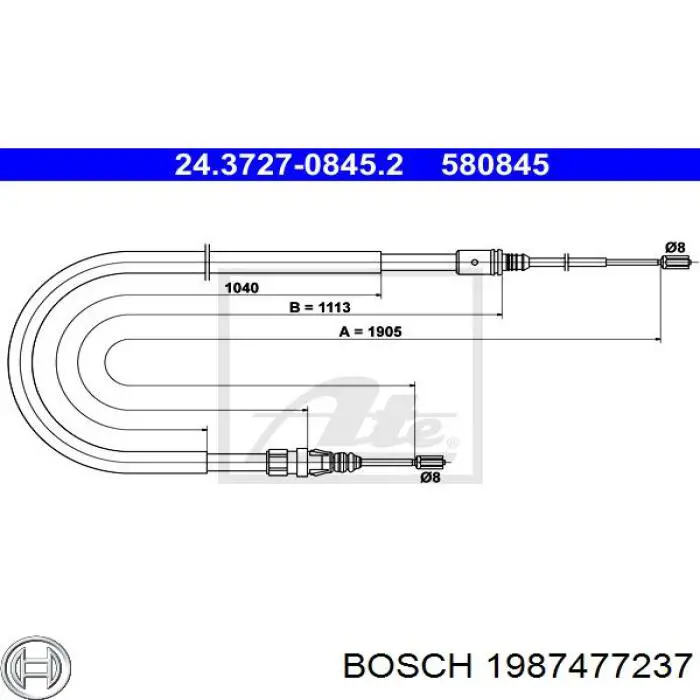 1987477237 Bosch трос ручного гальма задній, правий/лівий