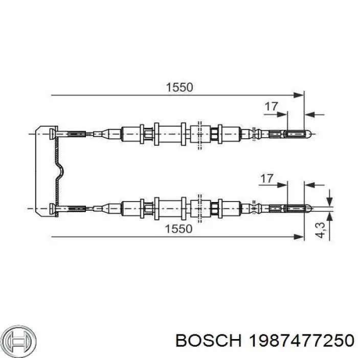1987477250 Bosch трос ручного гальма задній, правий/лівий