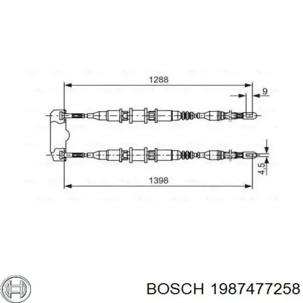 1987477258 Bosch Трос ручного гальма задній, правий/лівий