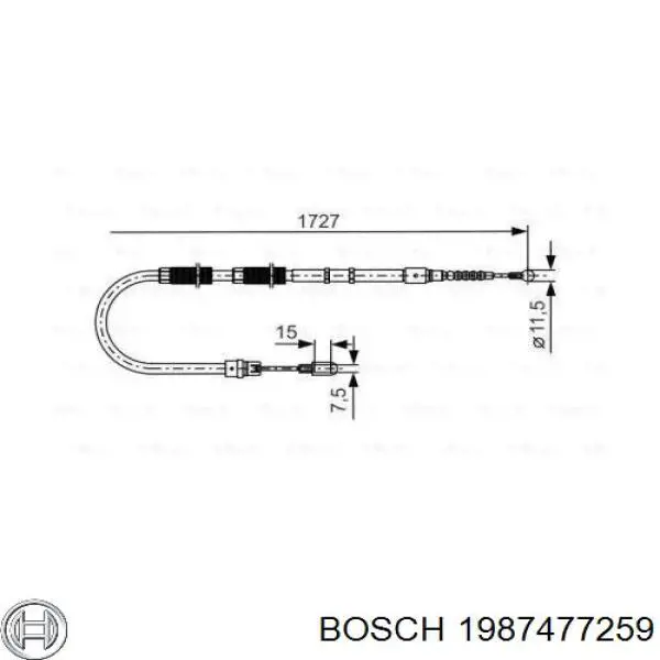 1987477259 Bosch трос ручного гальма задній, правий/лівий