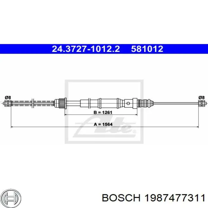 Трос ручного гальма задній, правий/лівий 1987477311 Bosch